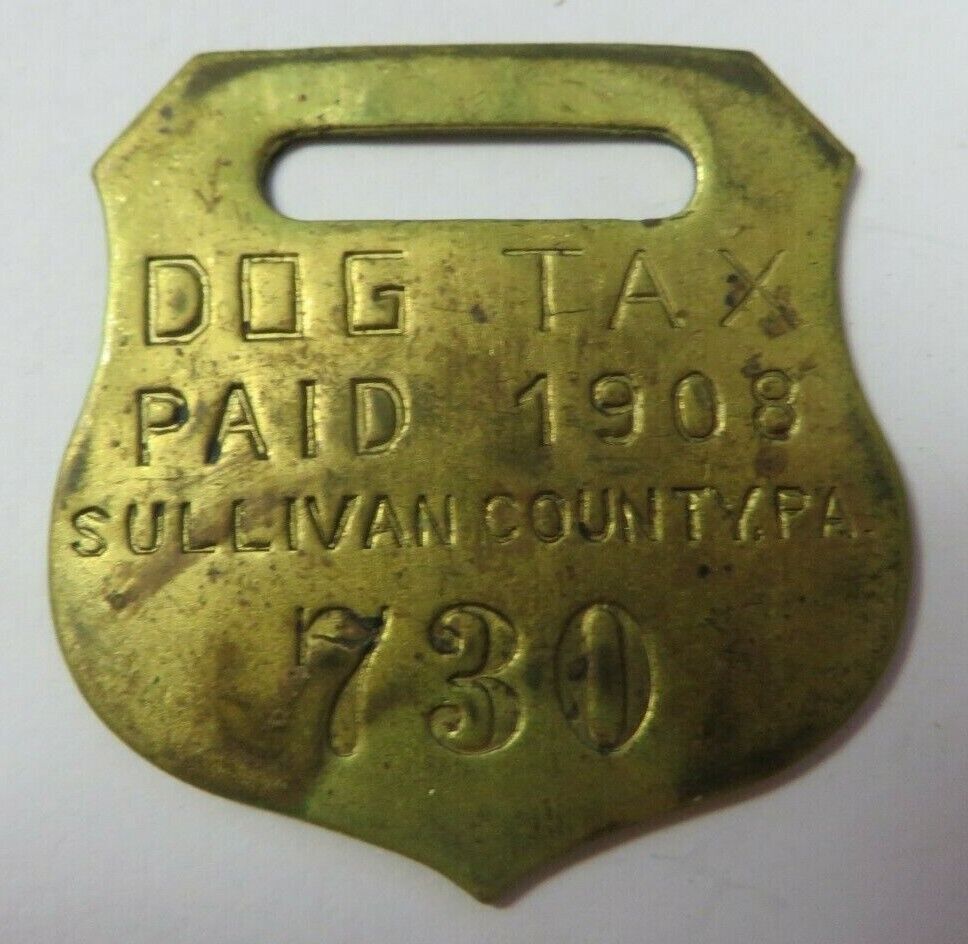 Vtg 1908 Dog Tag License Tax Registration Sullivan County, Pennsylvania Exonumia